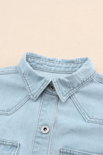 Flap Pocket Buttoned Raw Hem Denim Jacket