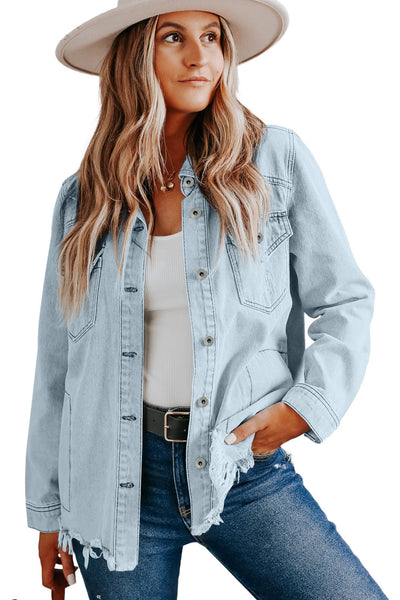 Flap Pocket Buttoned Raw Hem Denim Jacket
