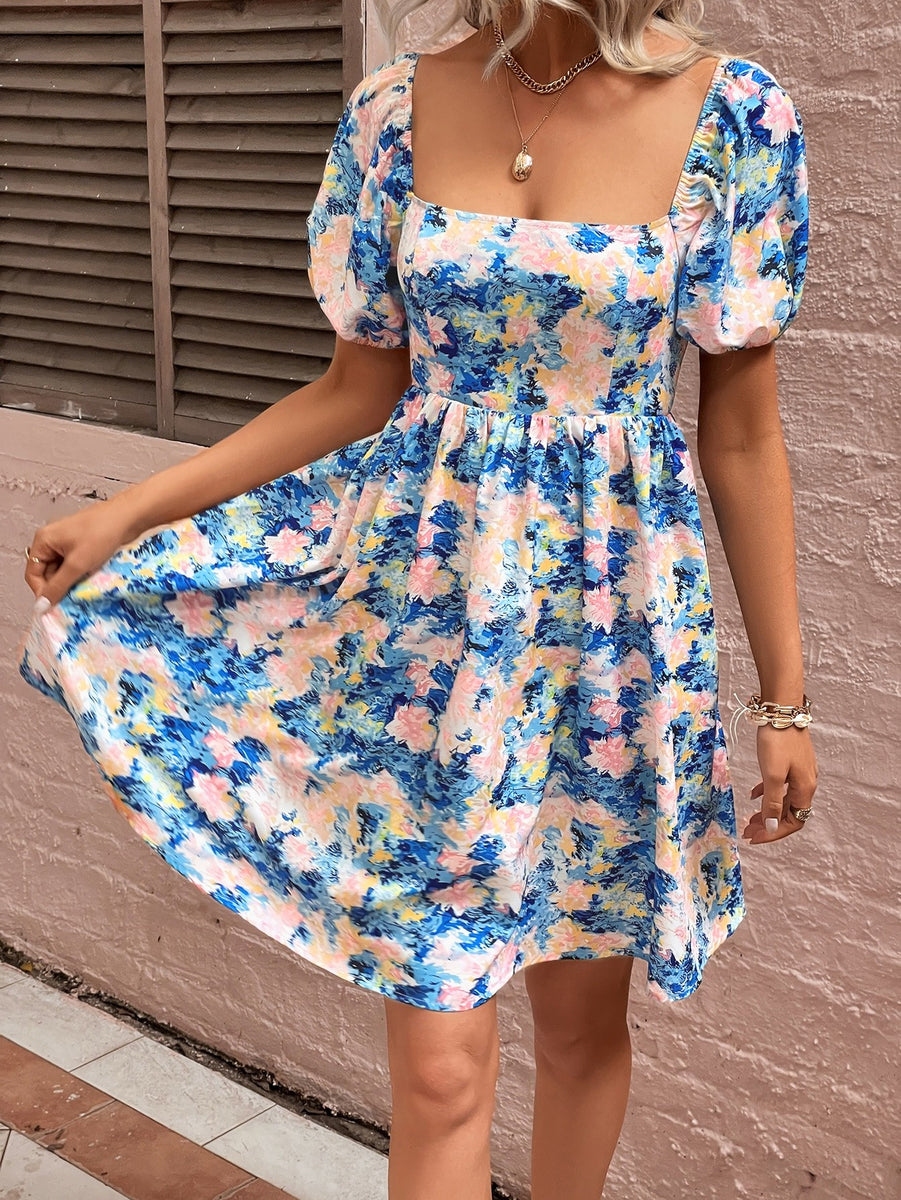 Floral square shop neck dress