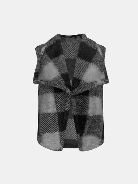 Plaid Open Front Vest Coat