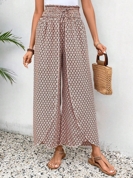 Tied Printed Wide Leg Pants