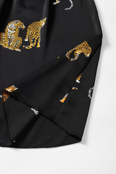 Black Vivid Leopard Print Long Sleeve Swing Dress