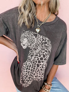 Cheetah Mineral Wash Round Neck Half Sleeve T-Shirt