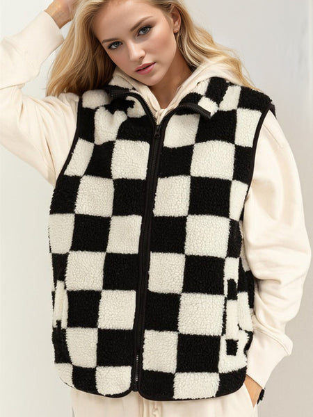 Zip Up Checkered Vest Cost