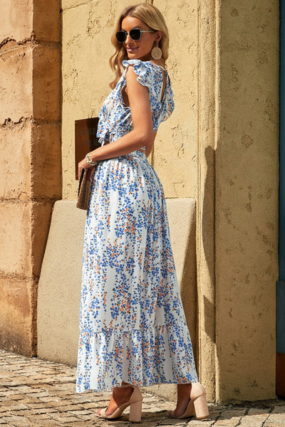 Floral Ruffled Crop Top and Maxi Skirt Set