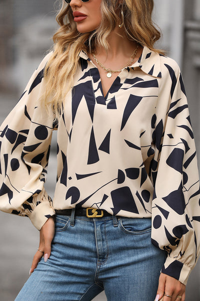 Printed Johnny Collar Blouse