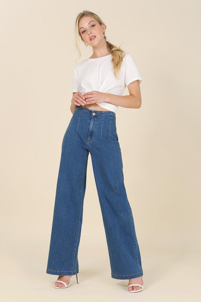 Flared high waist pin tuck jeans