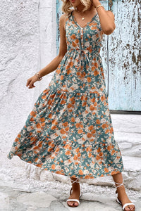 Floral V-Neck Tiered Sleeveless Dress